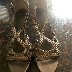 Anne Klein brushed silver strappy heels